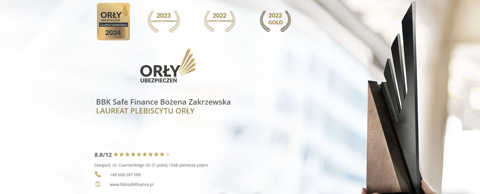 BBK Safe Finance Bożena Zakrzewska Laureat Nagrody Orły Ubezpieczeń